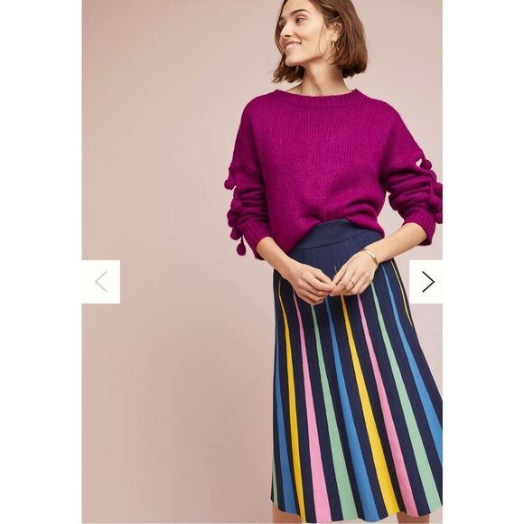 NEW WITH TAGS Beautiful Anthropologie Maeve Rainbow Pleated Contrast Skirt multi - Picture 2 of 5